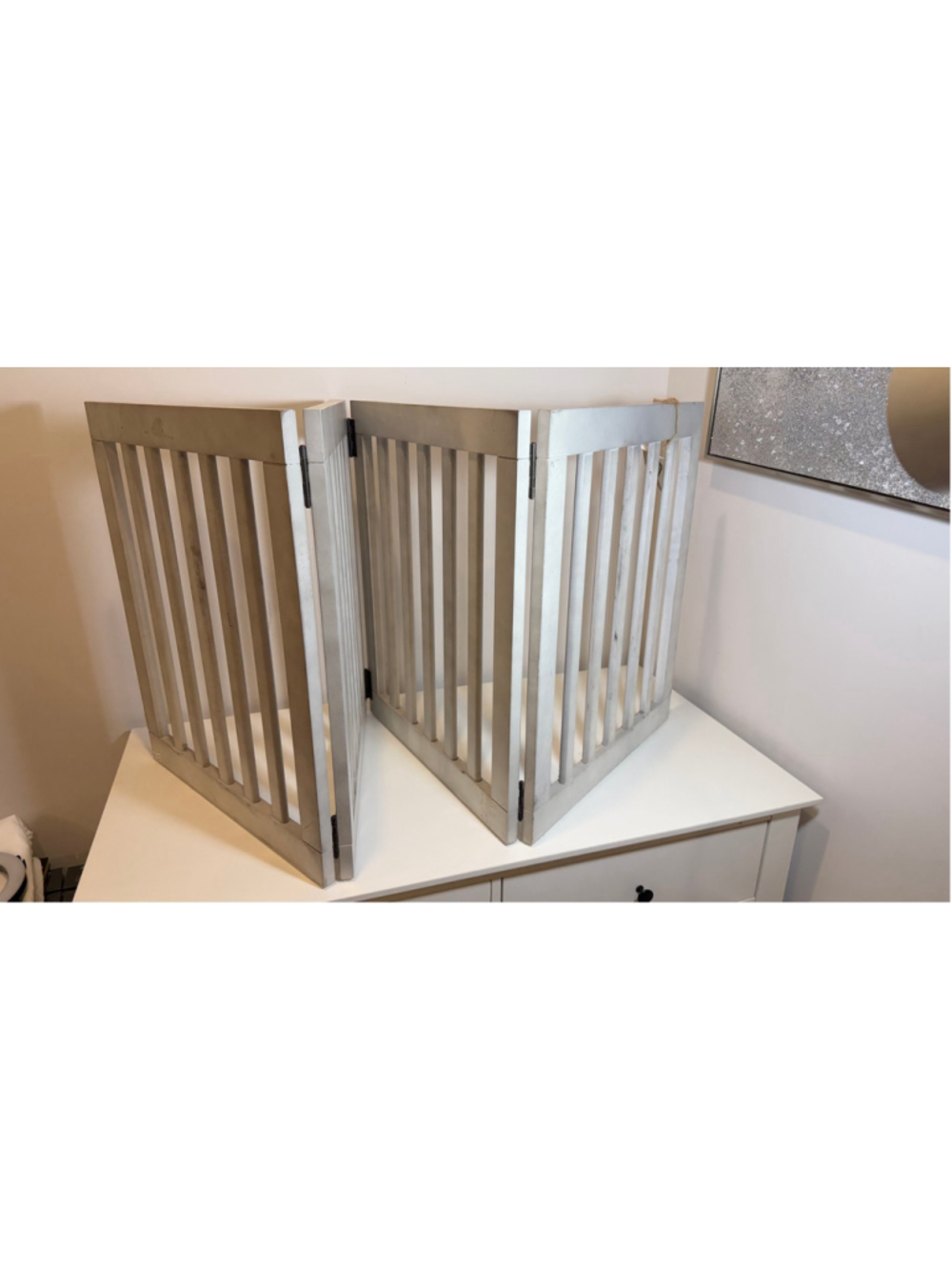 New HomeGoods 4-Panel Folding Wooden Pet Gate - Freestanding Gray Wood Dog Fence